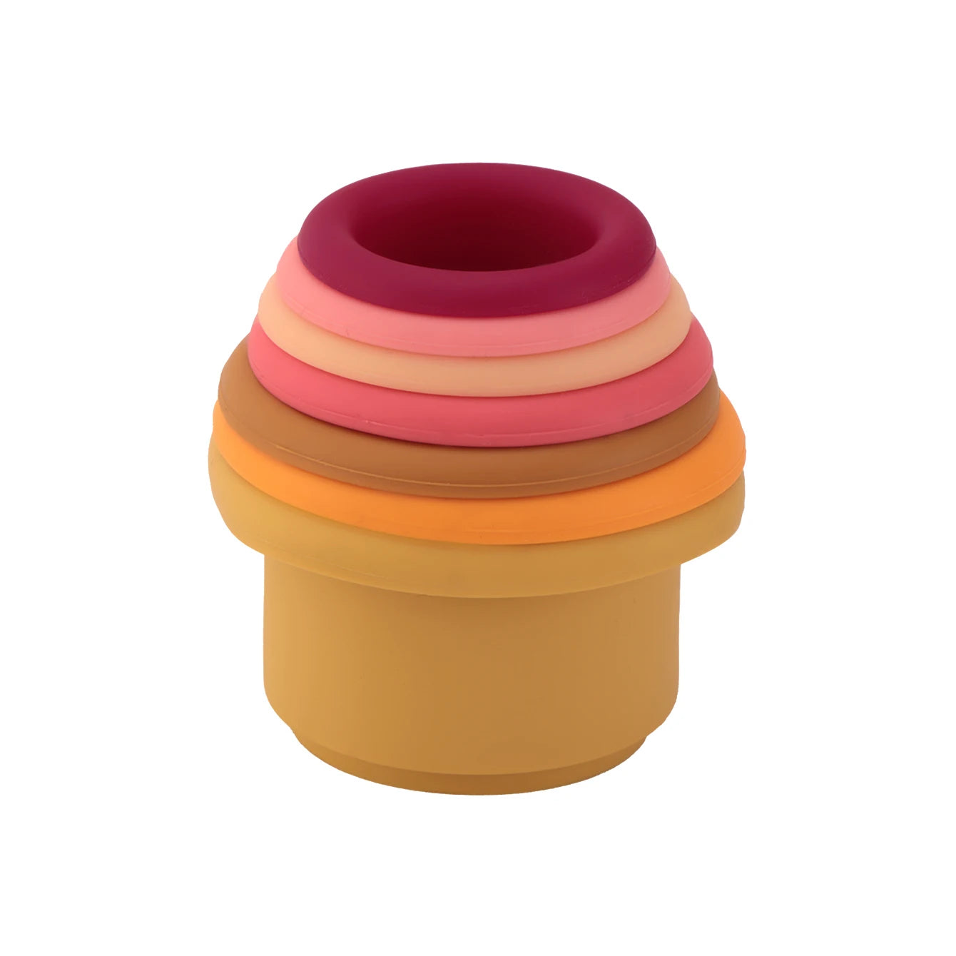Warm tones silicone hourglass stacking cups