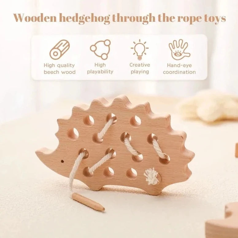 The Montessori Wooden Hedgehog Threading Board is a versatile toy designed to teach hand-eye coordination and fine motor skills in children aged 4 and up.
