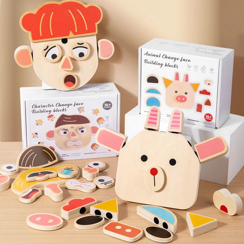 Character Change Face Building Blocks | Oliver Montessori Toys