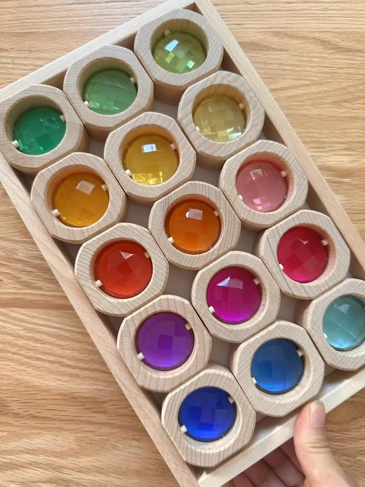 Montessori Wooden Cubes with Acrylic Gems