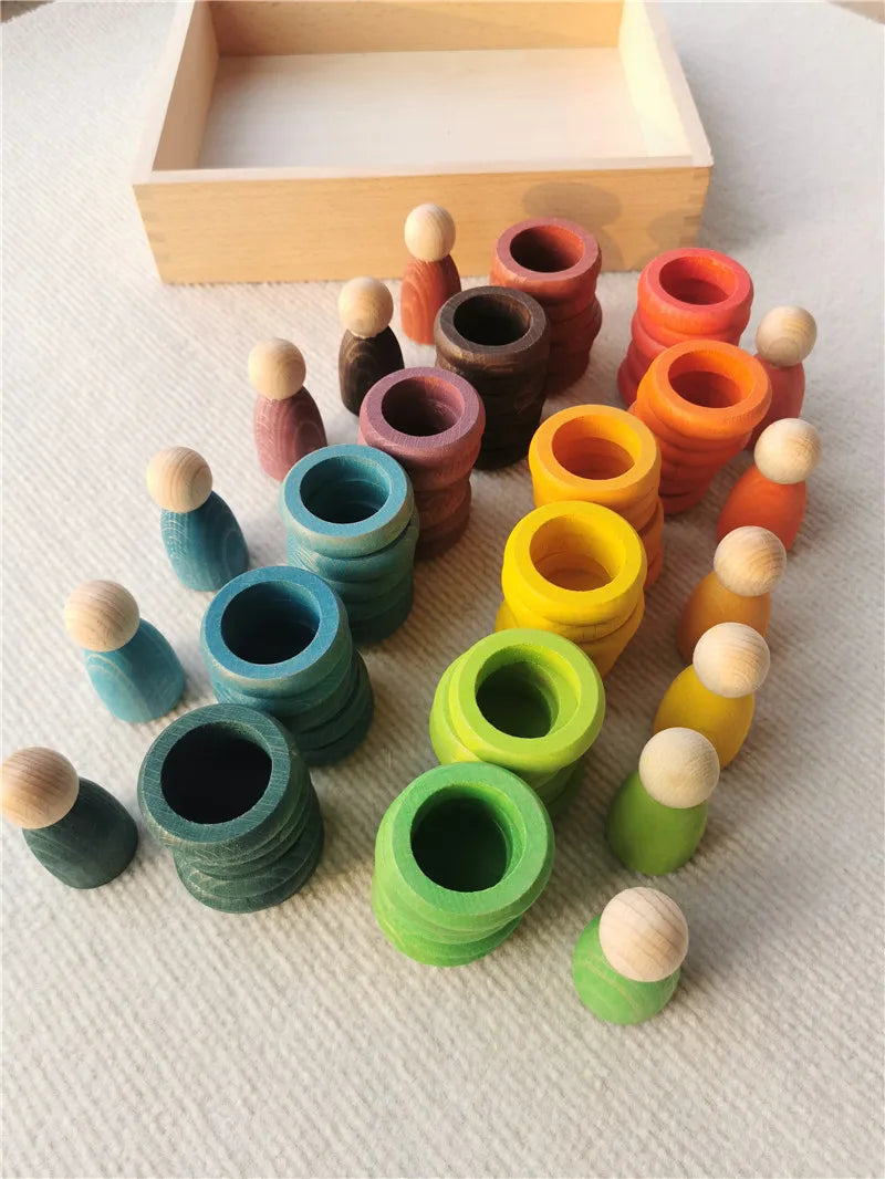 Wooden Stacking Coins, Rings & Peg Dolls
