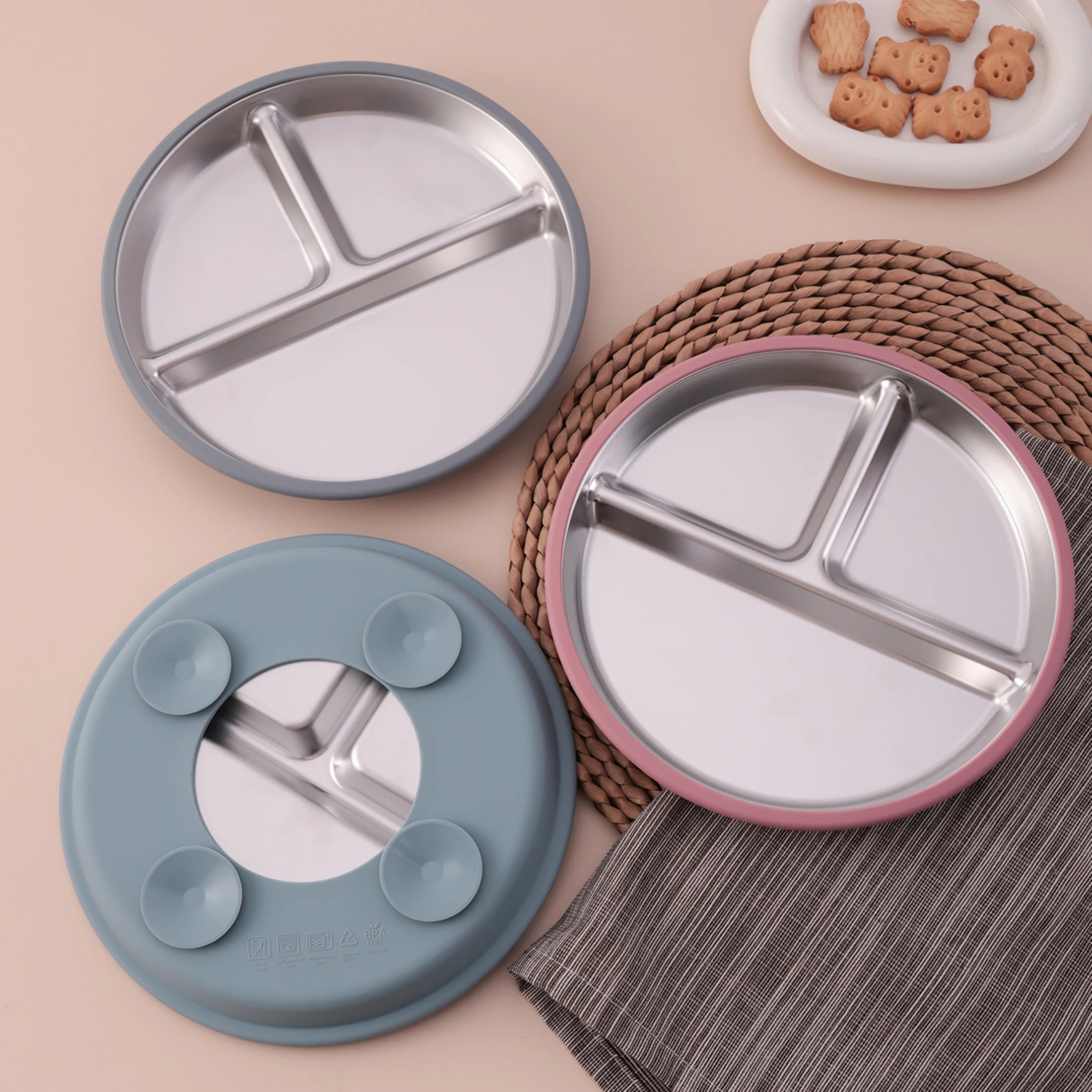 Stainless Steel Divided Plate with Detachable Silicone Suction Base | Oliver & Company Montessori Toys