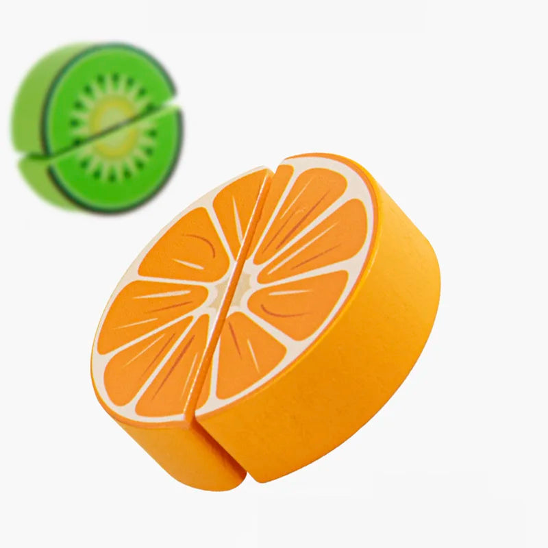 Sliced orange and kiwi fruit-shaped objects on a white background