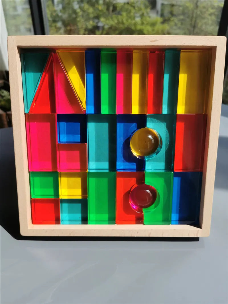 Rainbow Acrylic Geometric Blocks Set – Montessori Transparent Stacking Toy