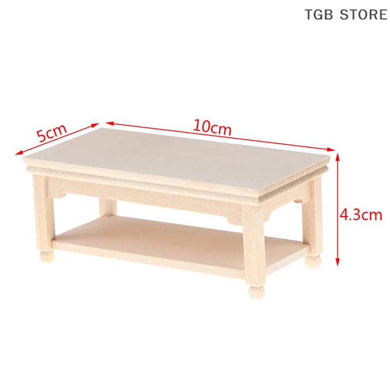 Mini Wooden Coffee Table – 1:12 Scale Dollhouse Teapoy Furniture