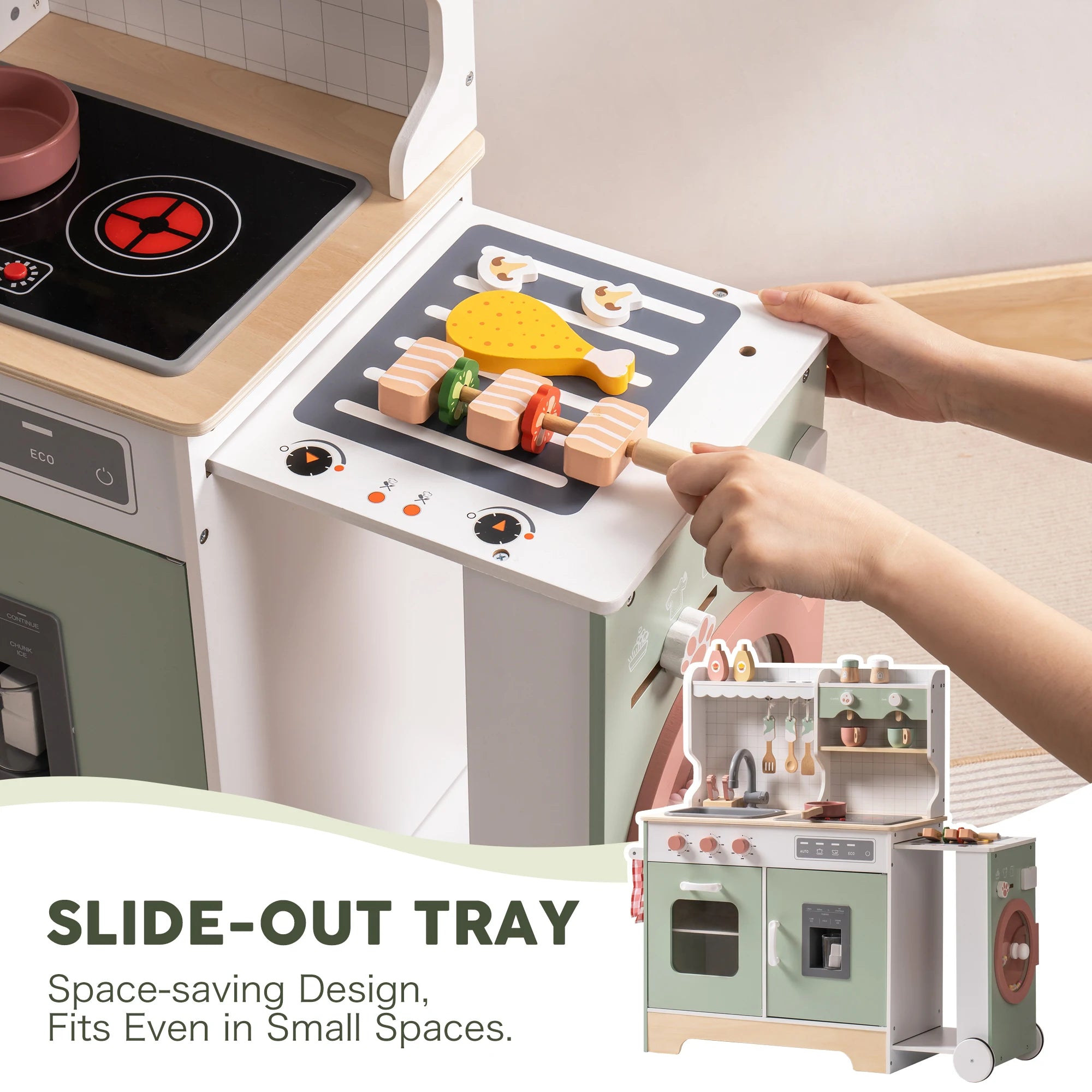 Wooden Play Kitchen Set with BBQ Grill and Accessories