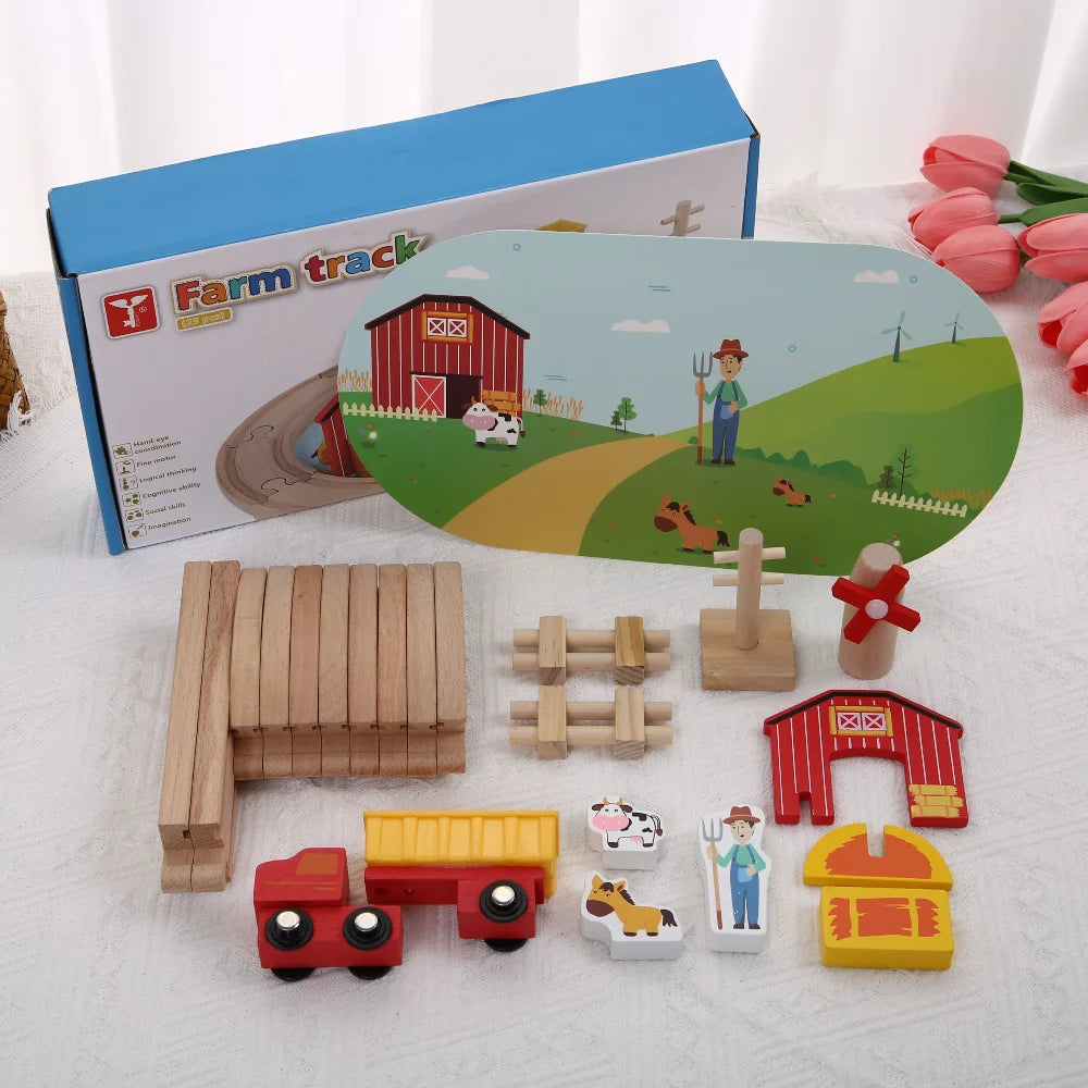 Wooden Farm Train Track Set