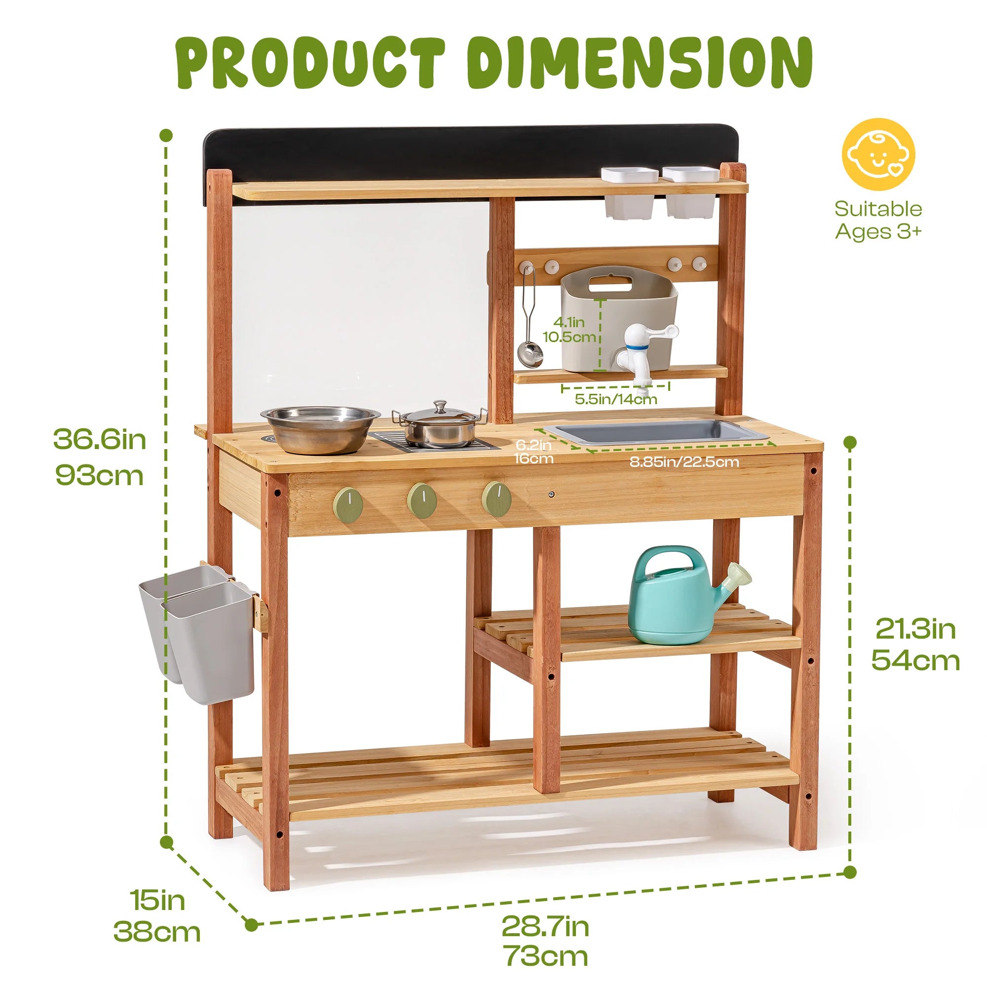 Wooden Outdoor Mud Kitchen with Chalkboard and Sink