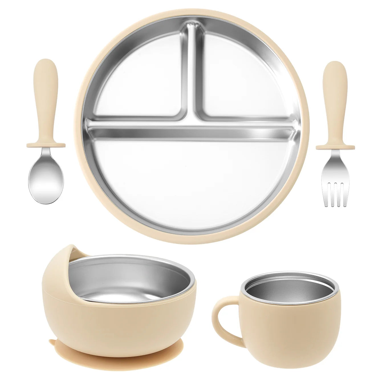 5-Piece Stainless Steel Silicone Baby Feeding Set with Cup | Oliver Montessori Toys