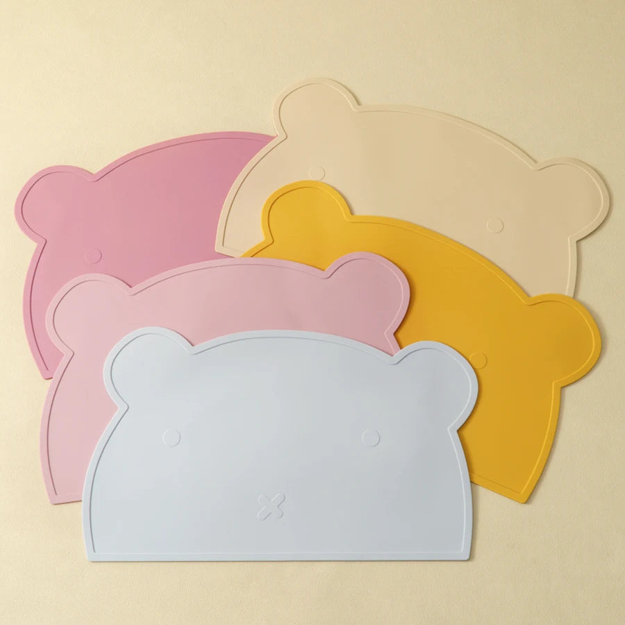 Bear silicone placemats in pink, sand, yellow and blue