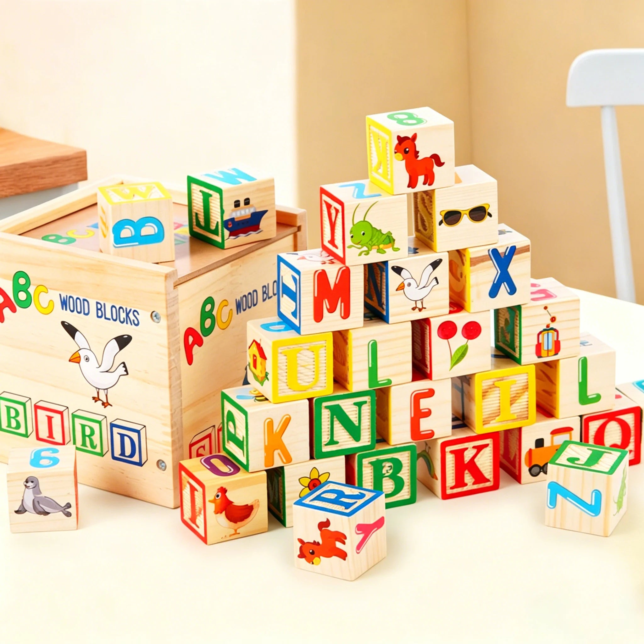 Wooden ABC Alphabet Blocks with Flashcards - Oliver & Company