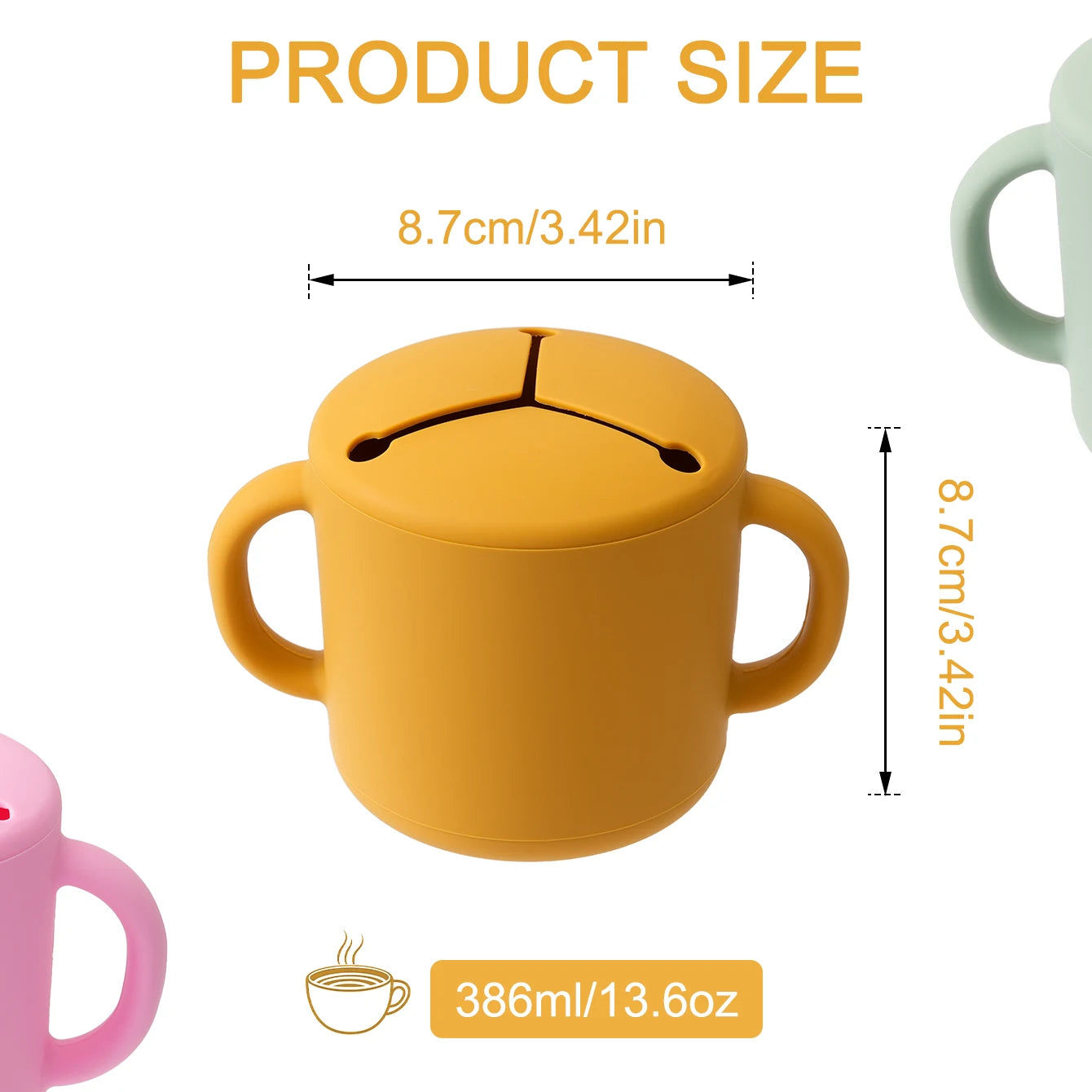 Silicone snack cup size chart, 8.7 cm, 386ml