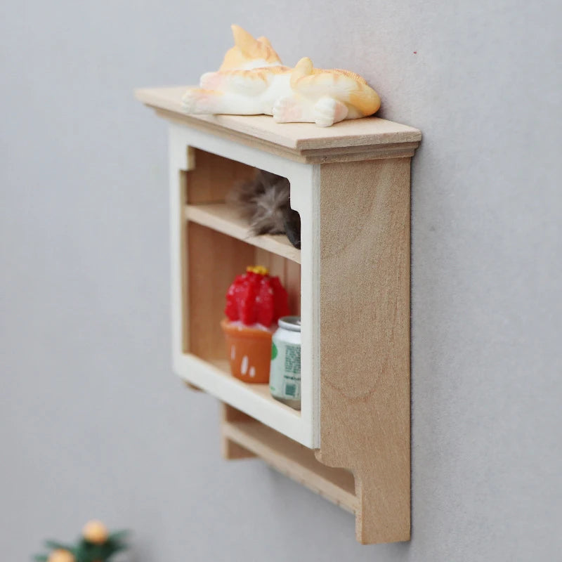 Mini Wooden Wall Hanging Storage Rack – 1:12 Scale Dollhouse Kitchen Shelf