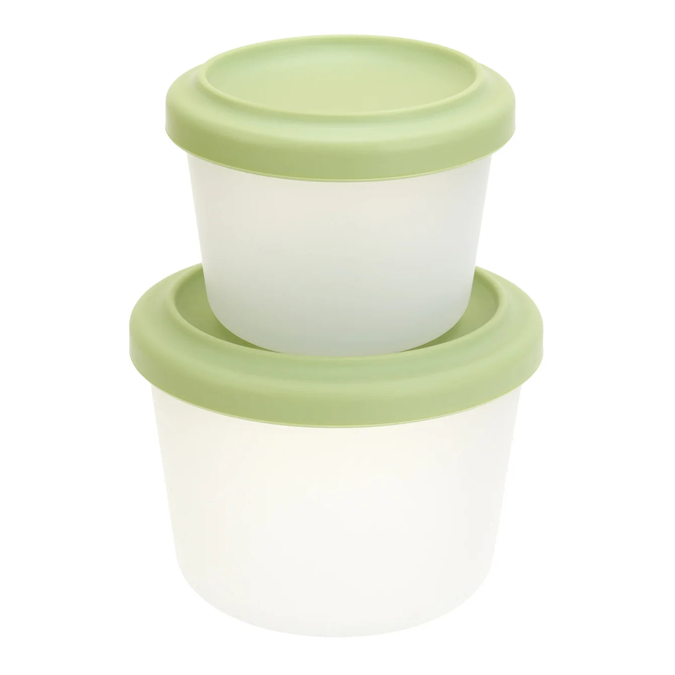 Two round silicone containers with sage lids