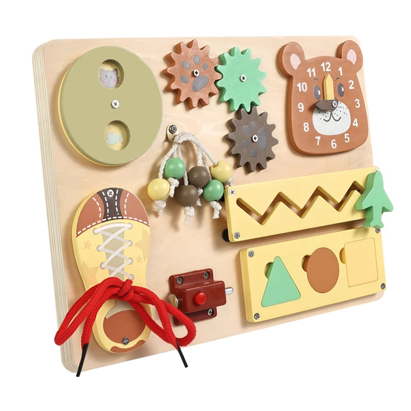 Wooden Bear Busy Board | Oliver & Company Montessori Toys
