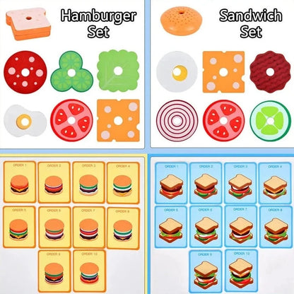Montessori Wooden Burger & Fries Stacking Game