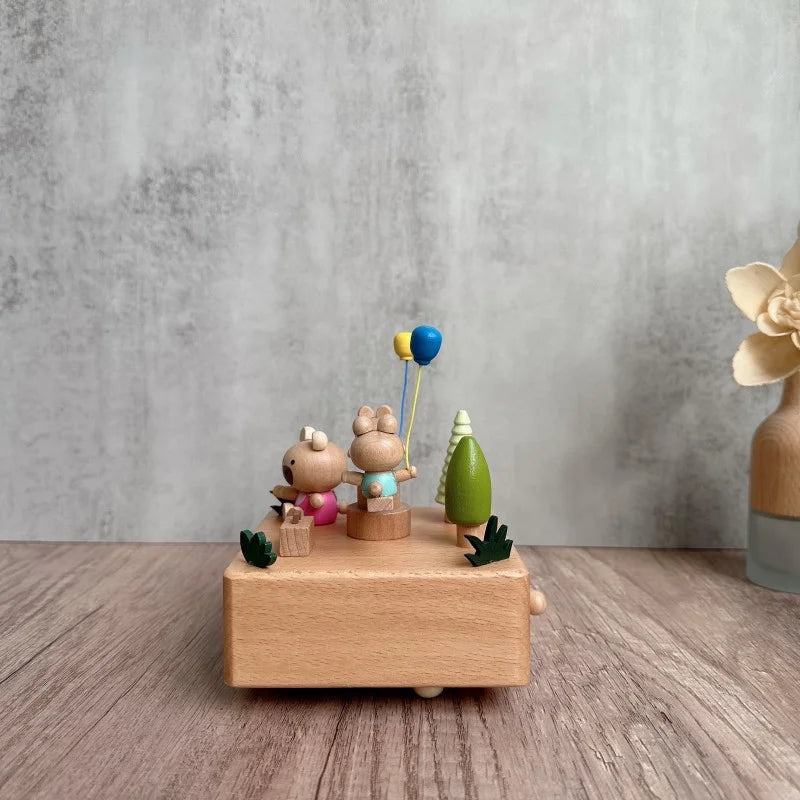 Wooden Bear Seesaw Music Box – Wind-Up Clockwork Beech Wood | Oliver & Company Montessori Toys