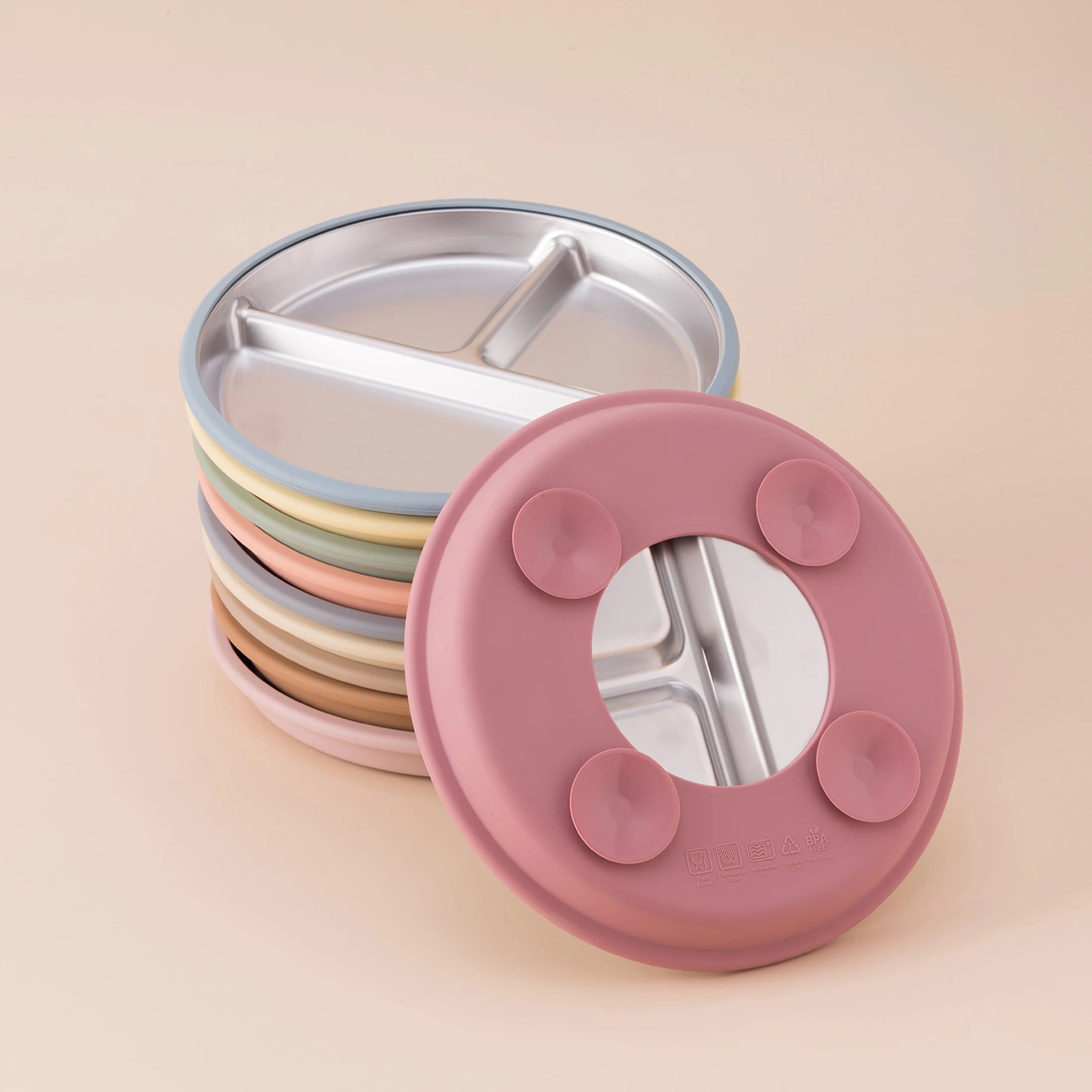 Stainless Steel Divided Plate with Detachable Silicone Suction Base | Oliver & Company Montessori Toys