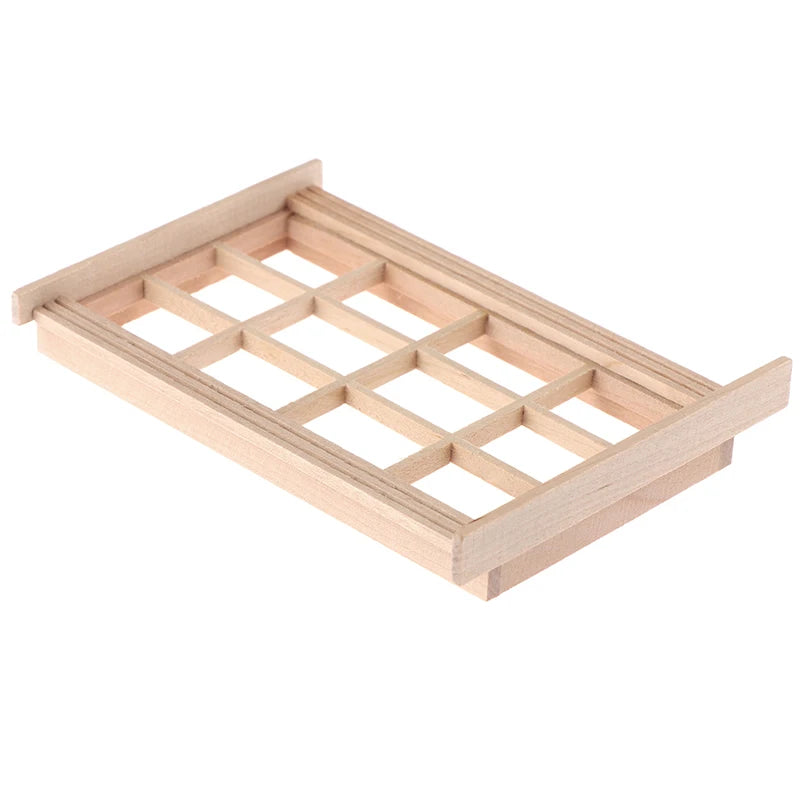 Wooden tray with grid compartments on a white background