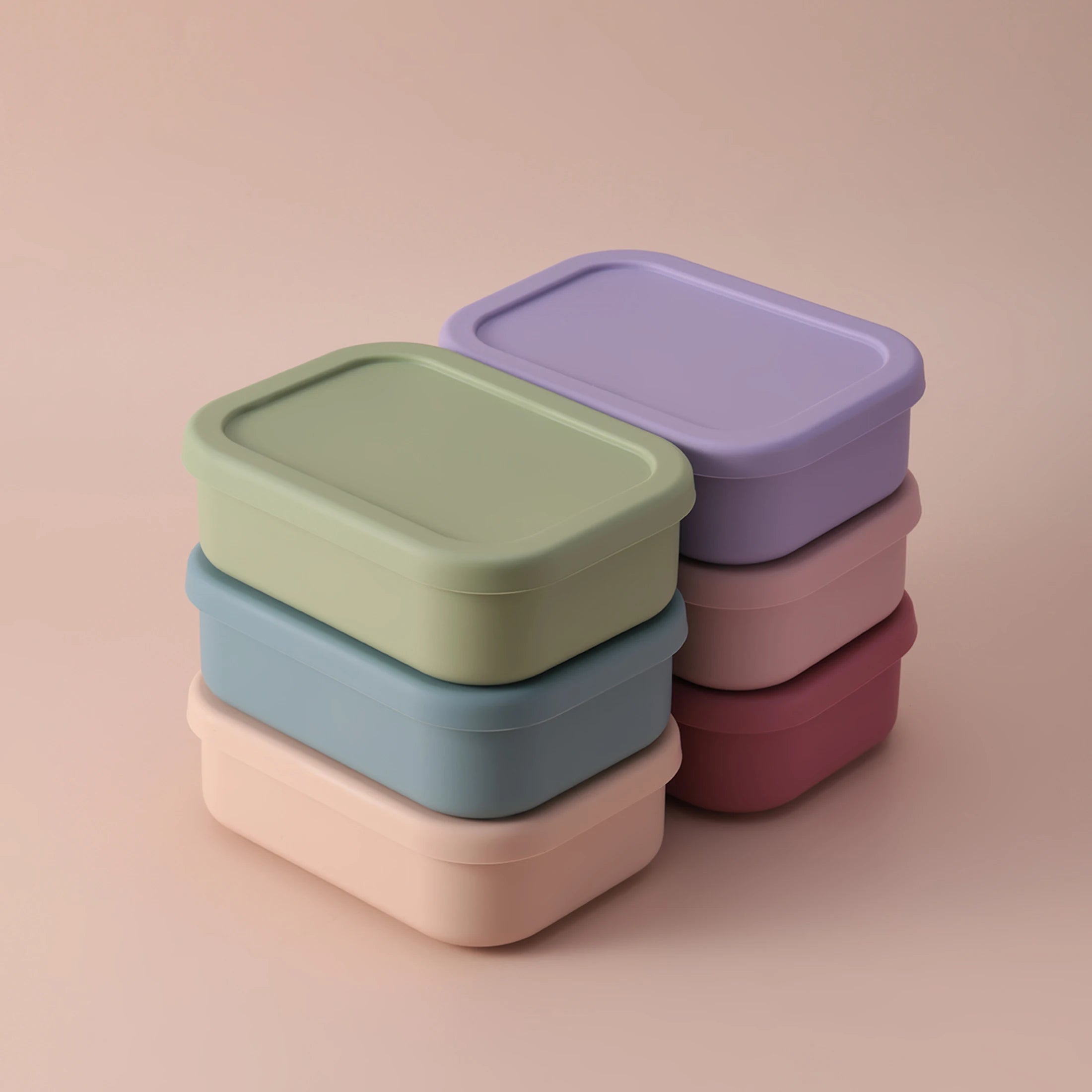 Stacked 3-compartment silicone bento lunch boxes