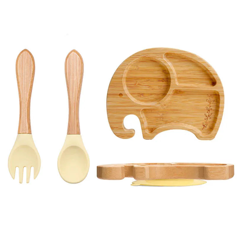 3pc Bamboo Baby Plate Set with Spoon & Fork