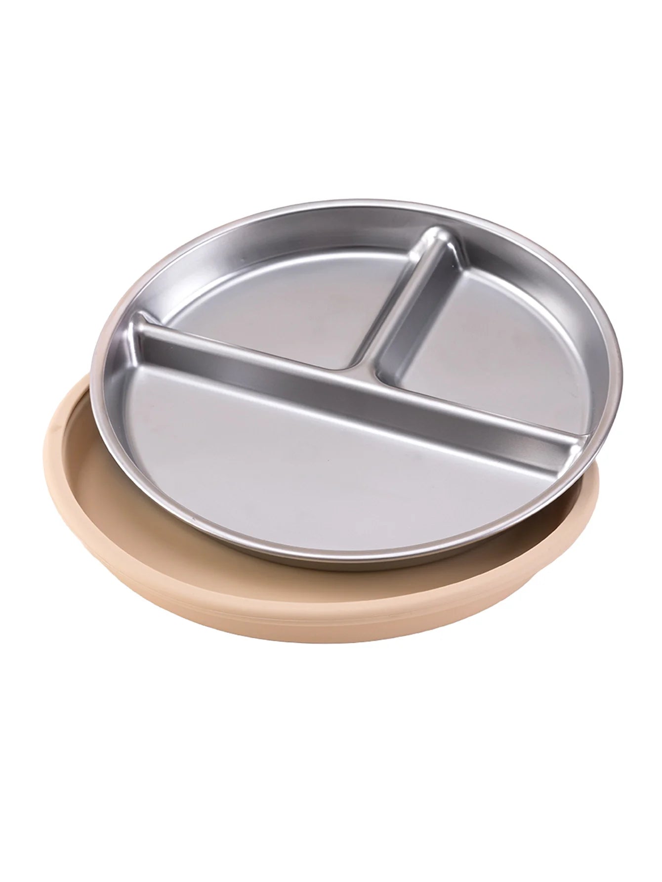 Stainless Steel Divided Plate with Detachable Silicone Suction Base | Oliver & Company Montessori Toys
