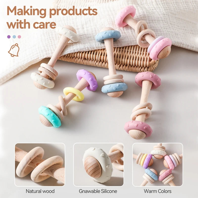 Safe Silicone and Wood Baby Rattle | Oliver & Company Montessori Toys