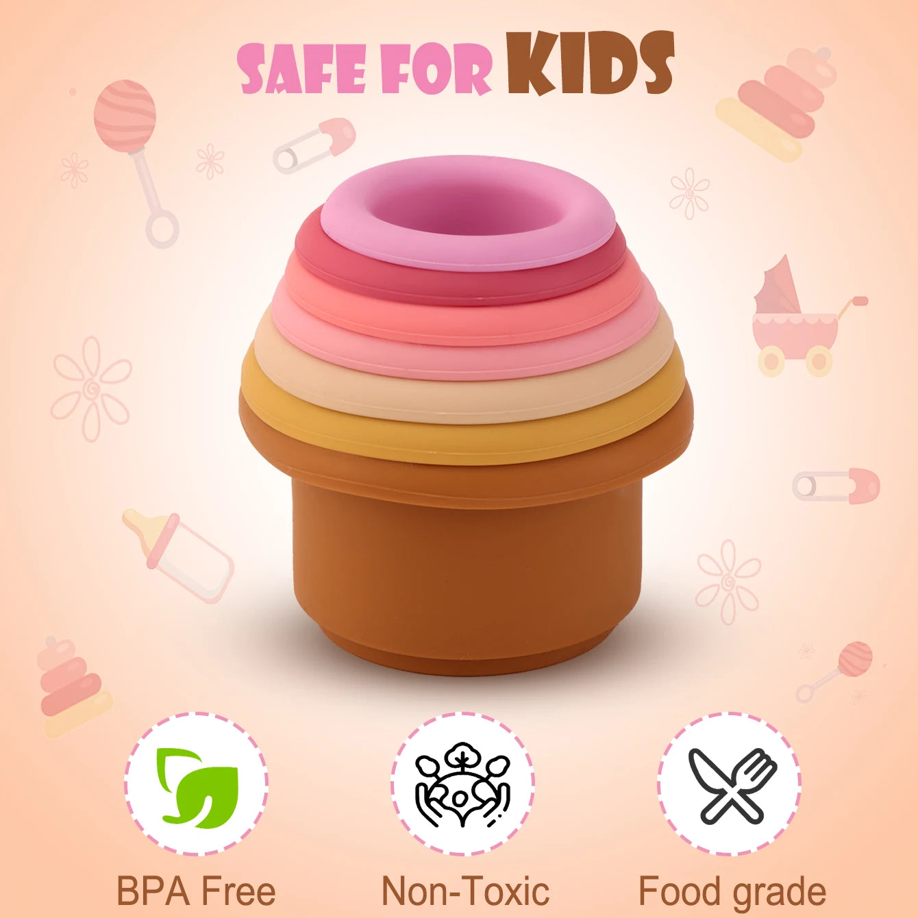 Stacked silicone cups, BPA free and food grade