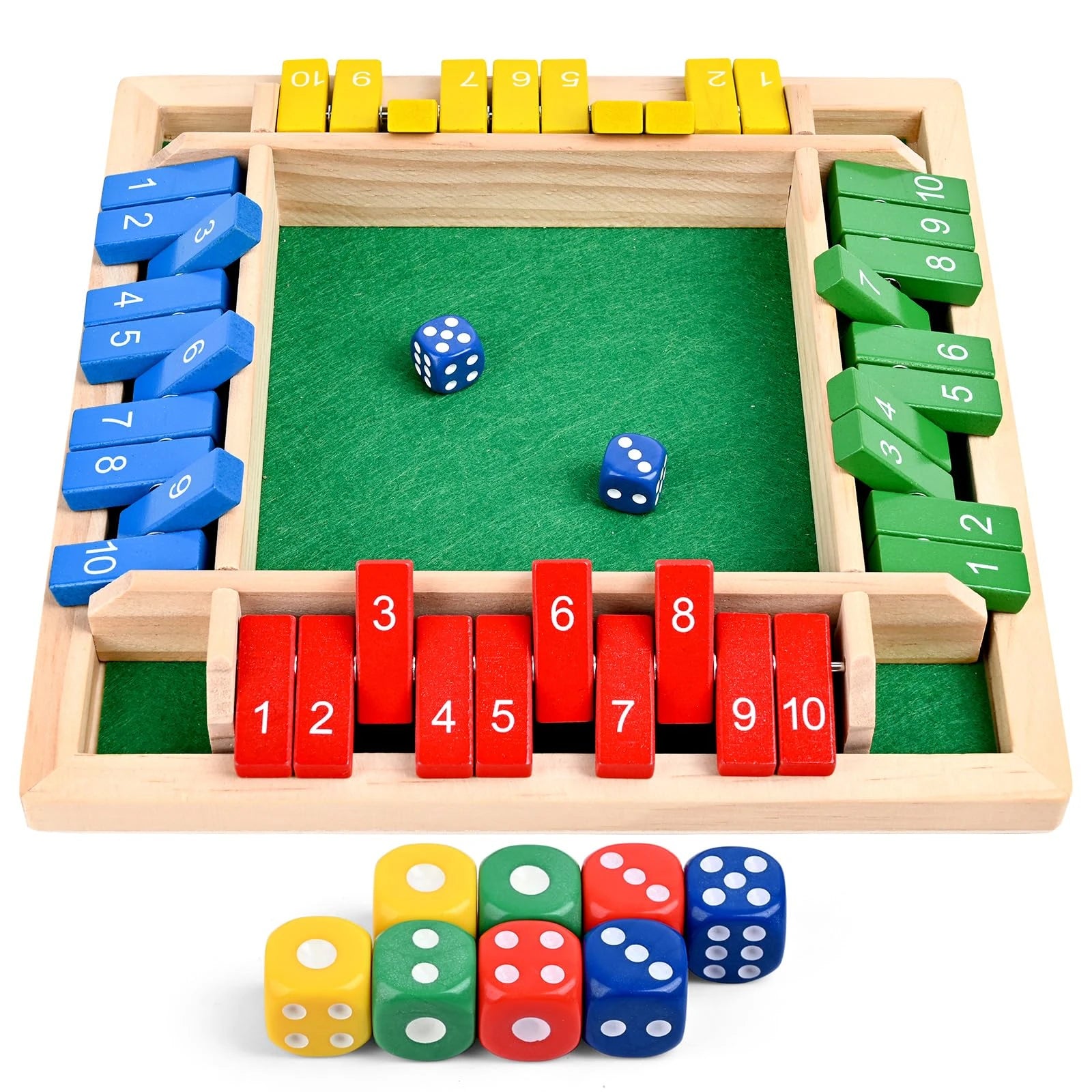Shut the Box Wooden Dice Game for 4 Players