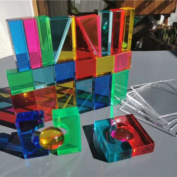 Rainbow Acrylic Geometric Blocks | Montessori Stacking Toy
