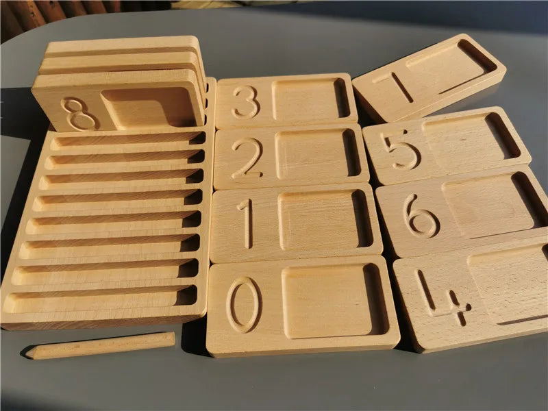 Wooden Montessori Counting Board Sets – Walnut Frame, Number Tiles & Felt Balls