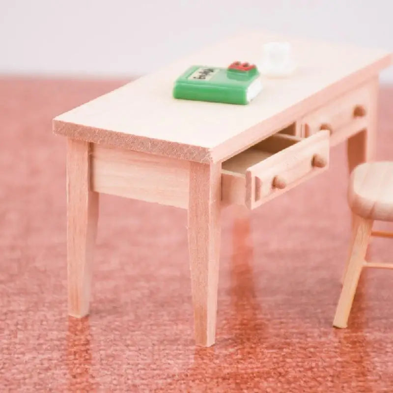 Mini Wooden Book Desk & Chair Set – 1:12 Scale Dollhouse Study Furniture
