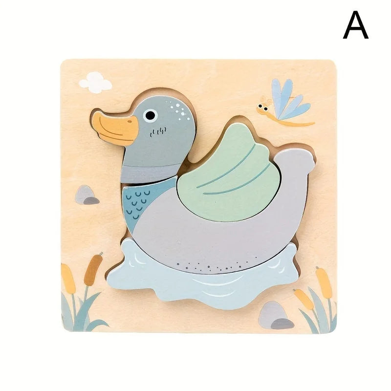Wooden duck puzzle in packaging with a white background