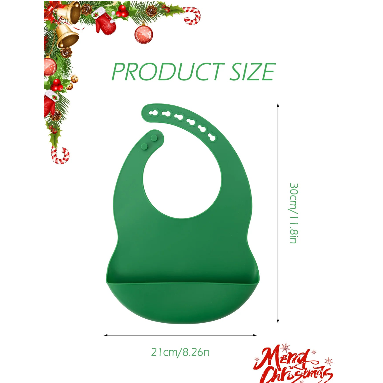 Silicone baby bib size chart, 21 x 30 cm