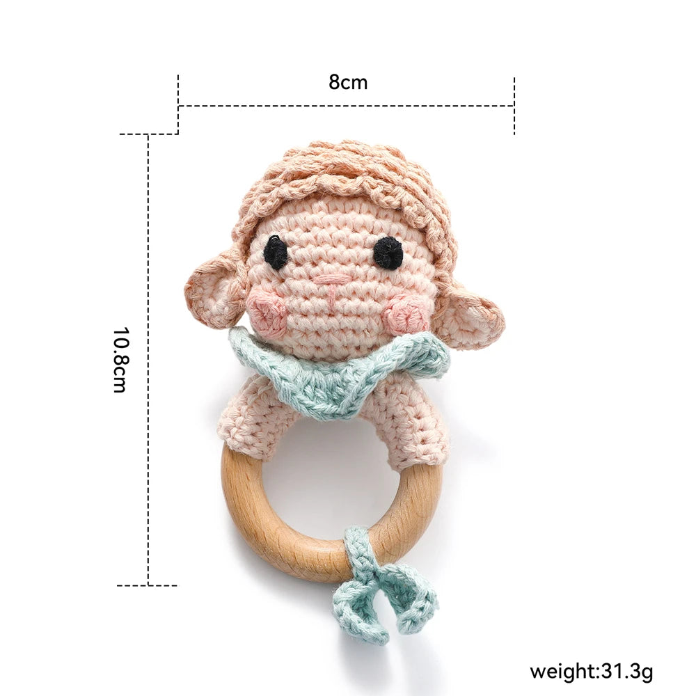Handmade Crochet Sheep Rattle with Wooden Ring - Oliver & Company