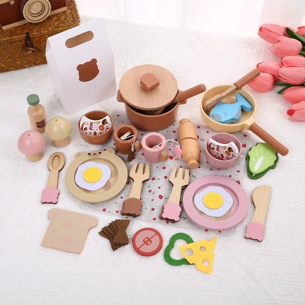 Little Bear Wooden Cooking & Breakfast Play Set