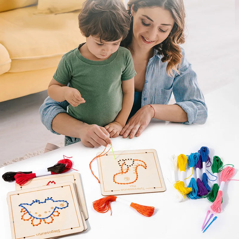 Wooden Lacing Boards for Kids – Montessori Threading – Oliver & Company