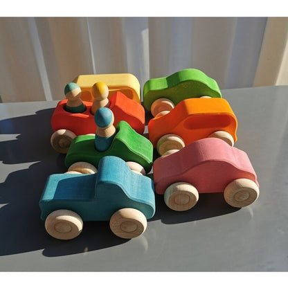 Montessori Basswood Rainbow Stacking Bridge, Cars, and Forest Trees