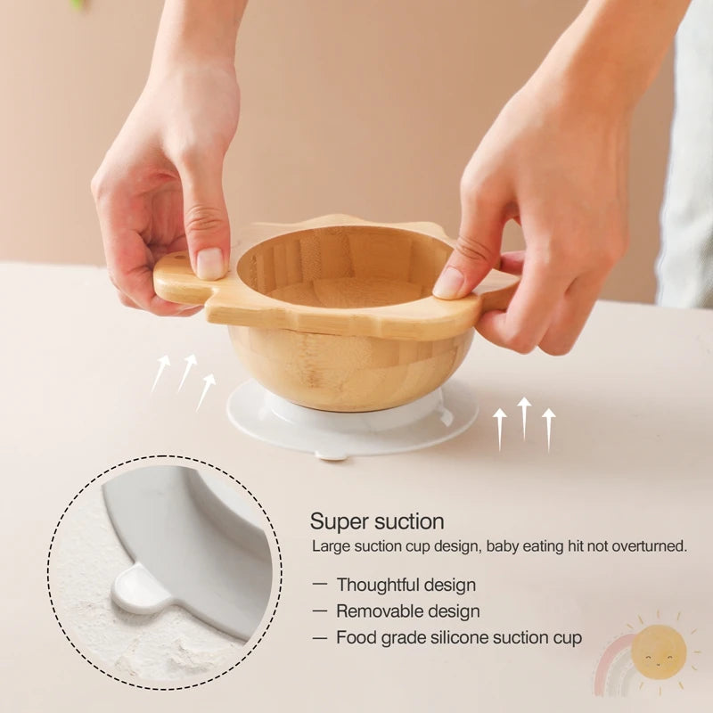 Bamboo Dinosaur Baby Bowl Set – 4PC Suction Tableware