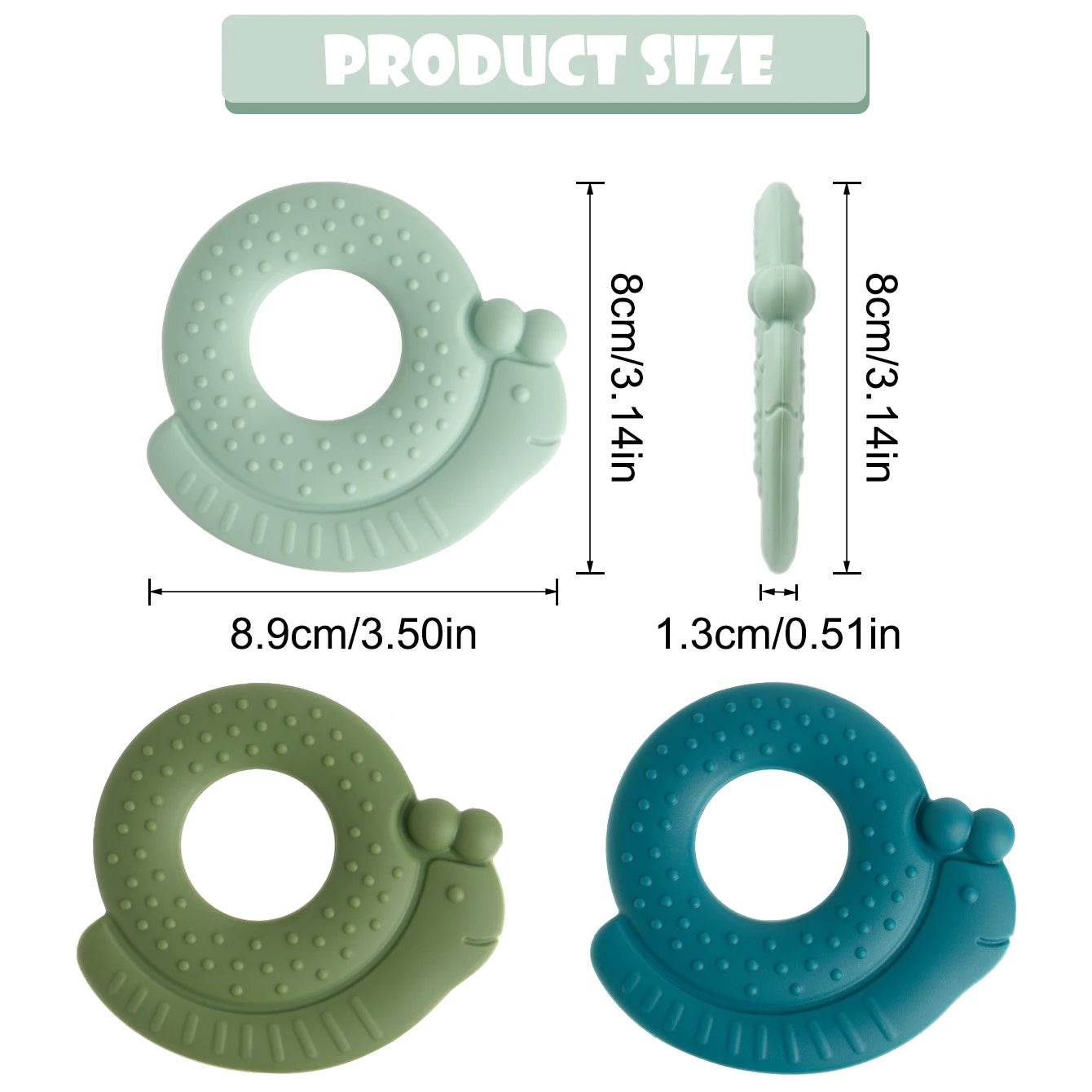 Snail teether, 8.9 x 8cm and 1.3cm thick