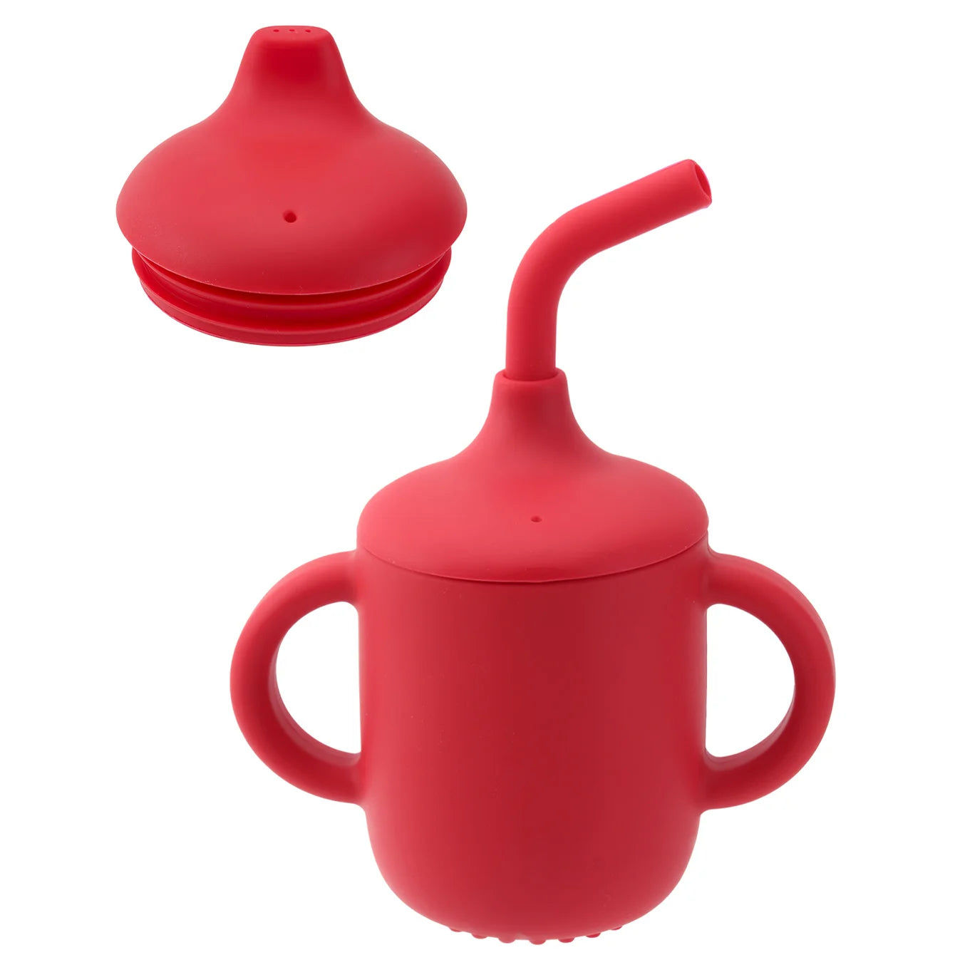 2-in-1 silicone sippy and straw cup in Red