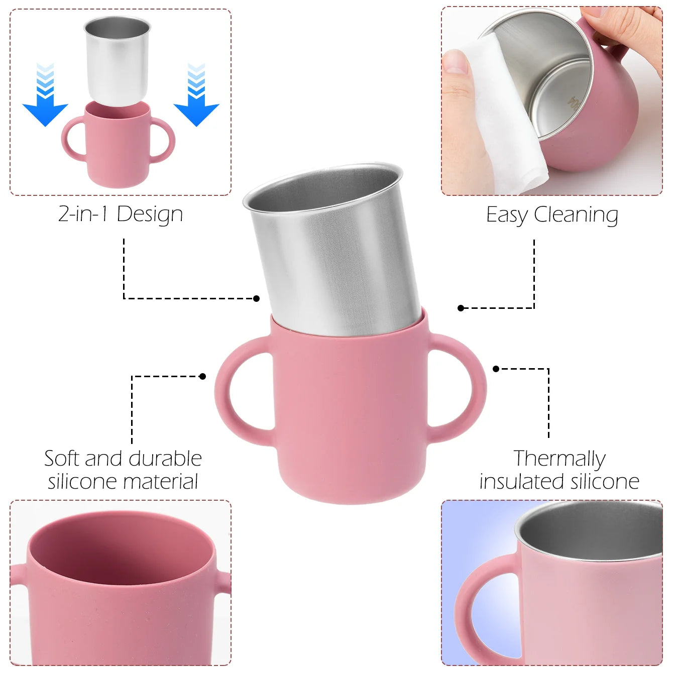 2-in-1 Silicone Baby Cup with Detachable Stainless-Steel Inner | Oliver & Company Montessori Toys
