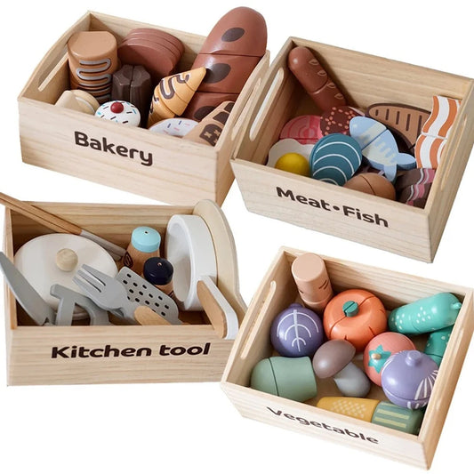 Pretend Play Food Toys | Food Accessories in Wooden Crates
