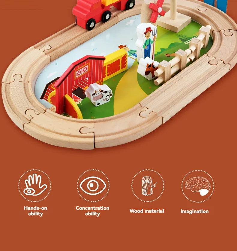 Wooden Farm Train Track Set