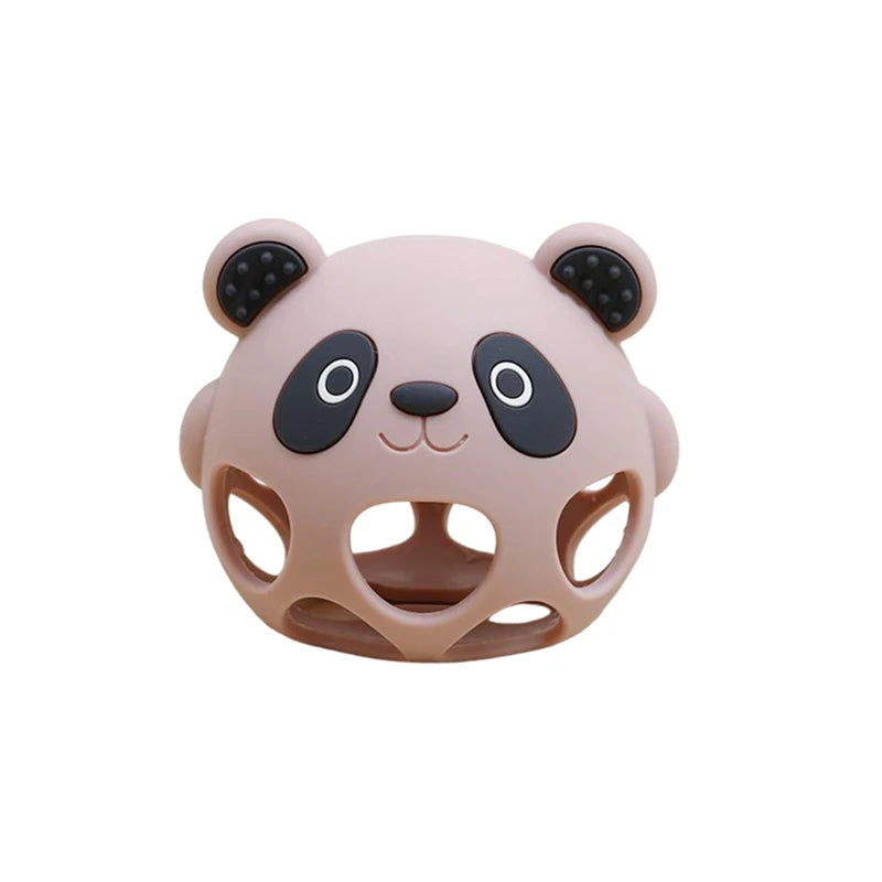 Panda-shaped toy with a pinkish-beige color on a white background