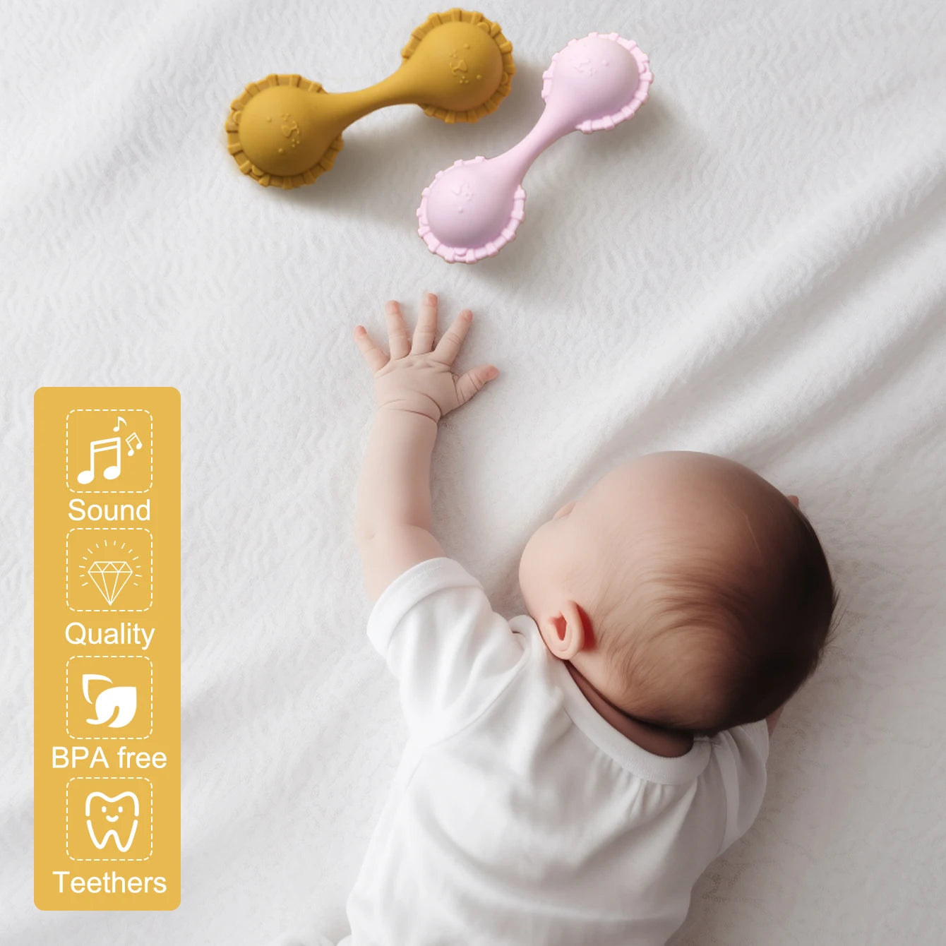 Silicone Cat Teether Rattle | BPA-Free Baby Teething Toy 0-12M | Oliver & Company Montessori Toys