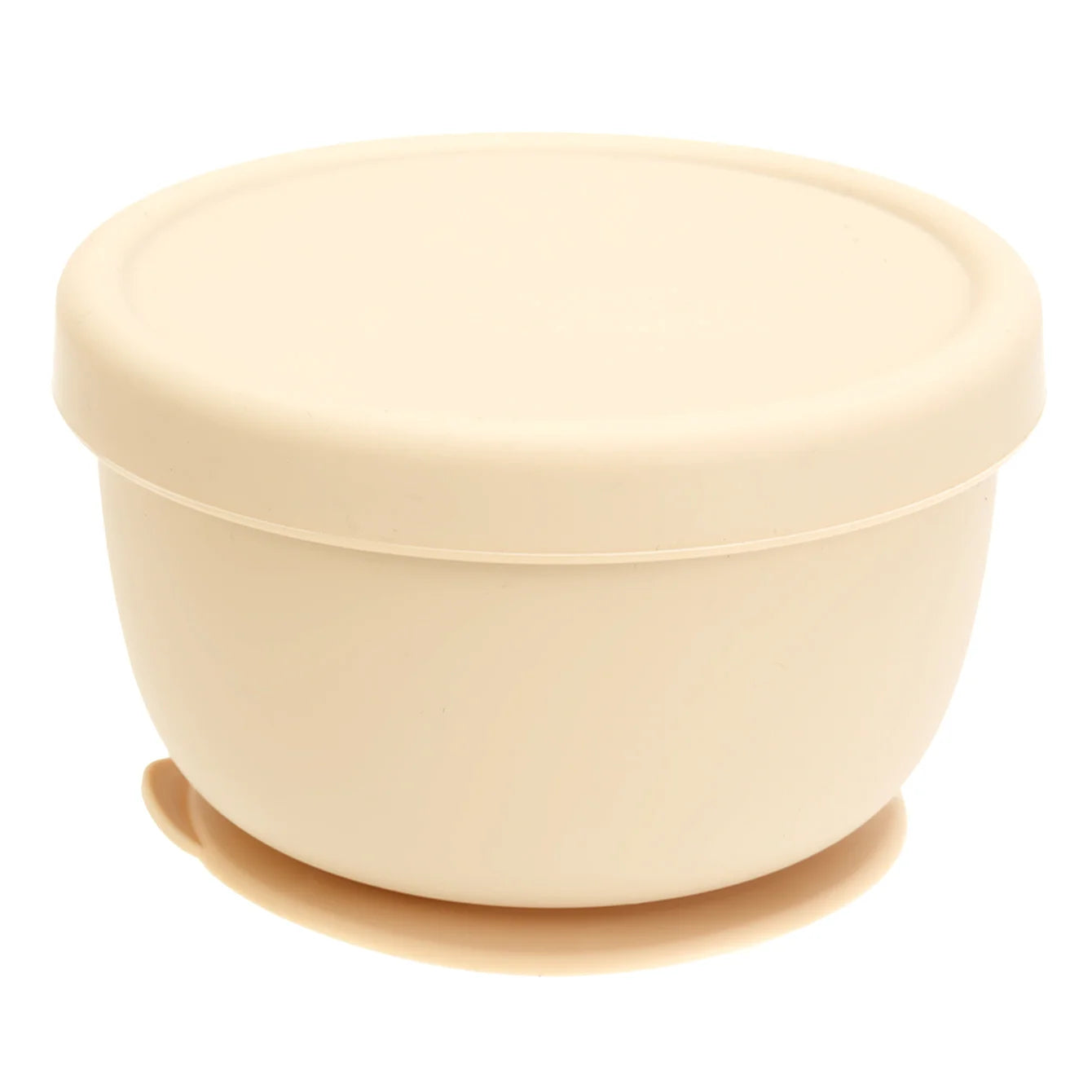 Cream silicone suction bowl with lid