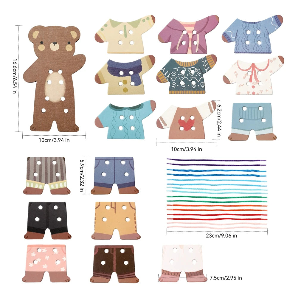 Wooden Bear Dress-Up Threading Toy