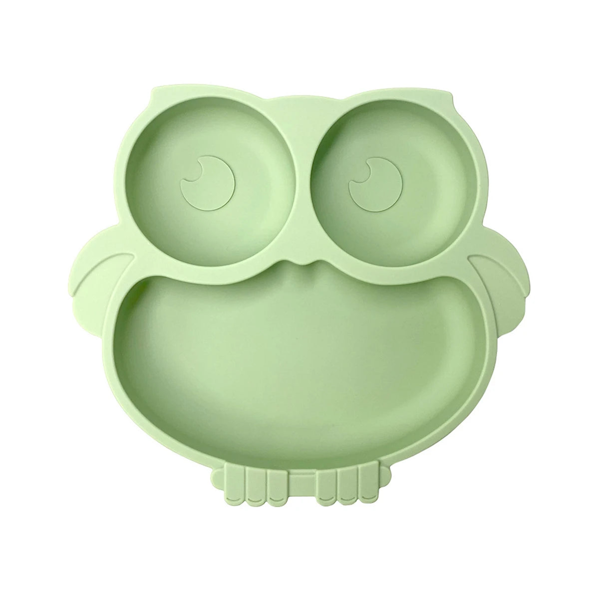 Green owl-shaped plate on a white background