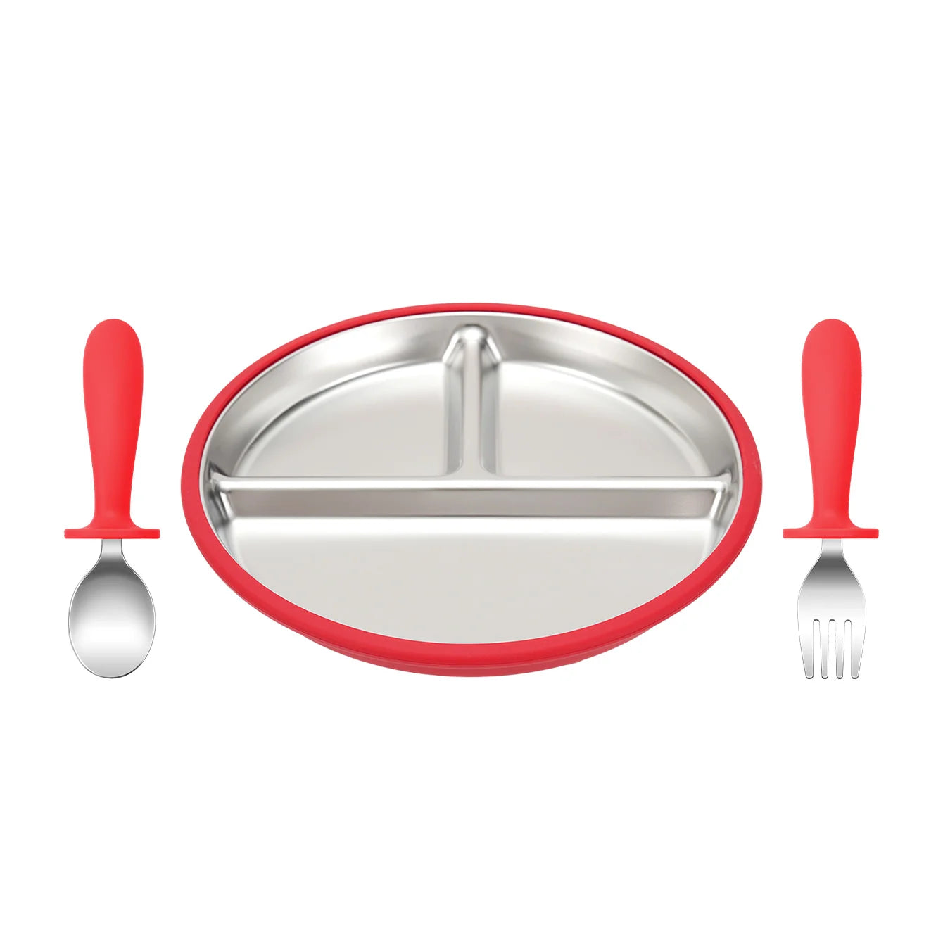 3-Piece Stainless Steel Divided Plate and Utensil Set | Oliver Montessori Toys